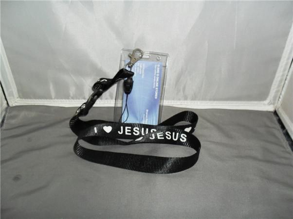 ID BADGE HOLDER,W/ l LOVE JESUS, BLACK LANYARD  