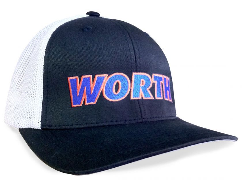 WORTH FLEX FIT TRUCKER HAT BLACK ROYAL ORANGE  