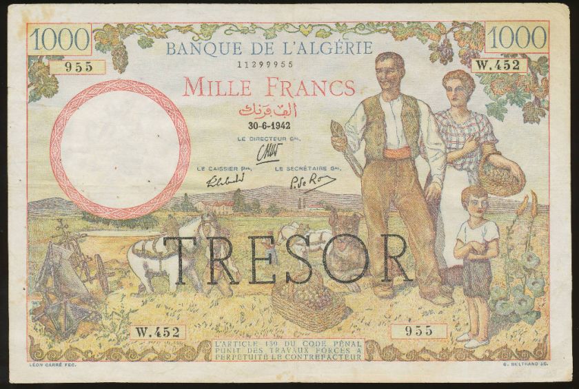 France Tresor 1000 Francs 1942 P. 112a F  