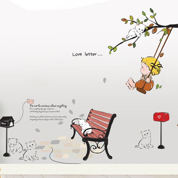 ] Tree Swinging Baby Cats Nursery Children Room Decor 