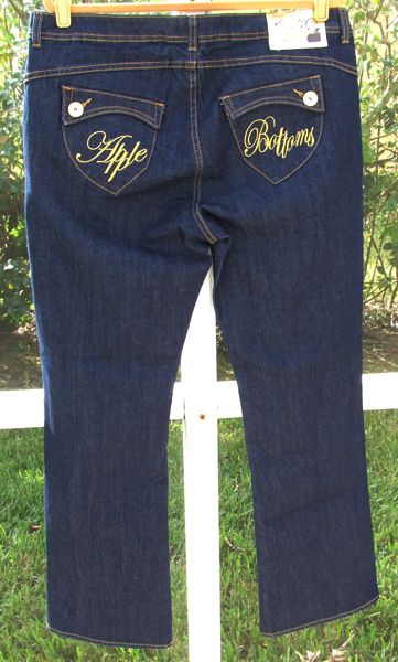 APPLE BOTTOMS BLUE DARK WASH DESTROYED STRAIGHT LEG STRETCH DENIM 