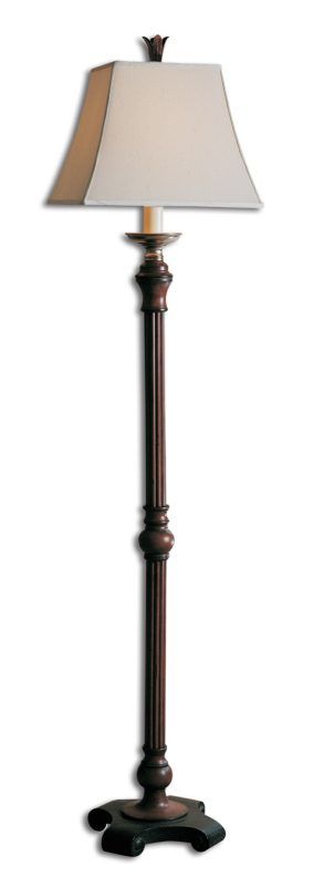 Mahogany Traditional Square Ivory Shade Floor Lamp  