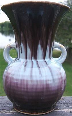 Vintage BRUSH McCOY Pottery DRIP GLAZE VASE B13 TWO HANDLES  