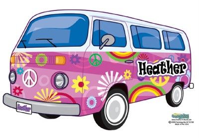 Retro 60s Funky Teen Wall Mural Peace Bus Personalized  