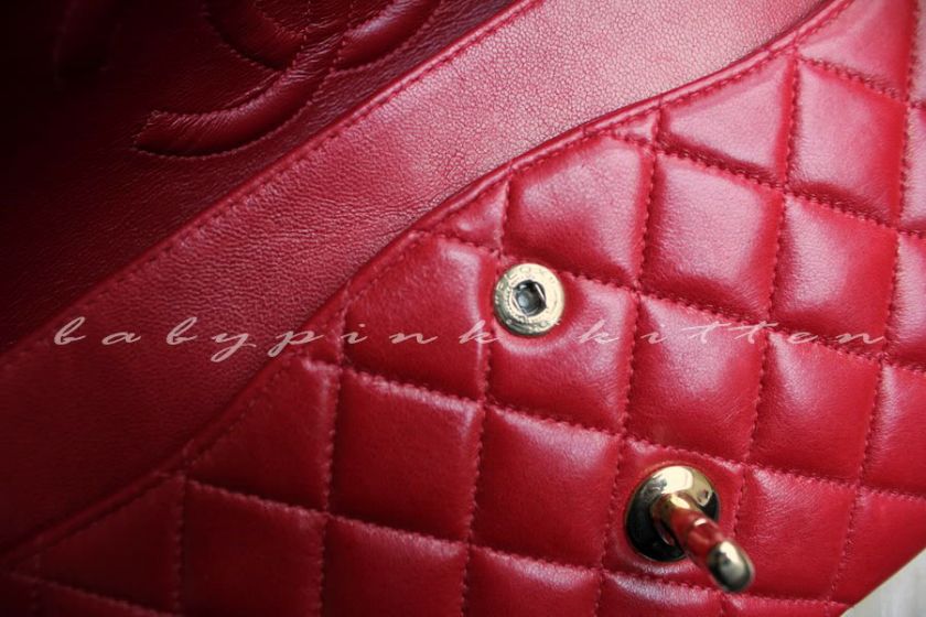 CHANEL RED LAMBSKIN CLASSIC FLAP BAG 2.55 GOLD HW  