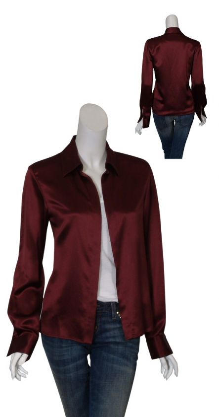 BADGLEY MISCHKA Burgundy Open Silk Blouse Top 2 NEW  