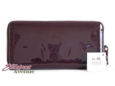 NWT Coach #46620 Madison Plum Patent Leather Zip Around Wallet  