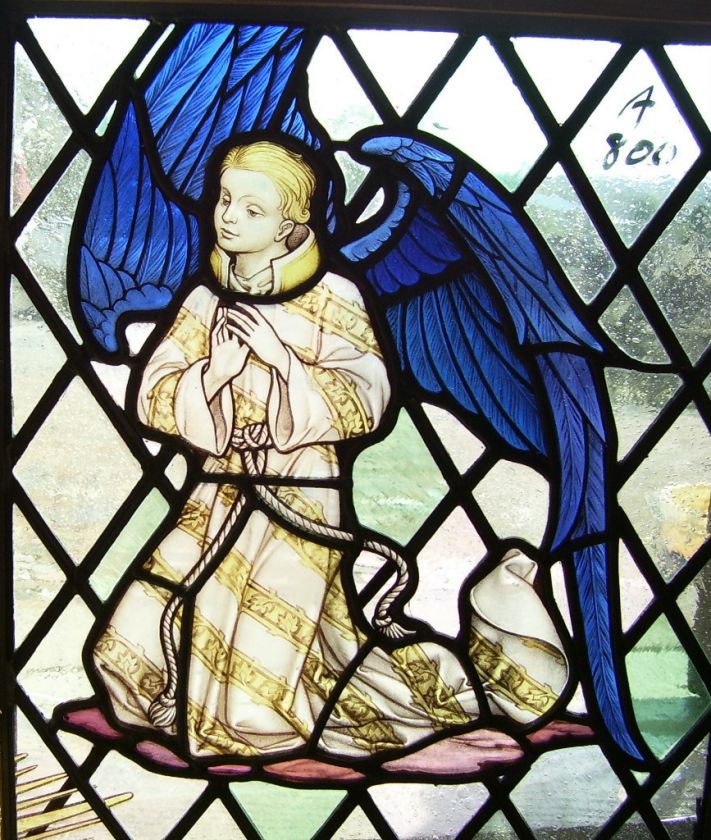 Antique STAINED GLASS Window   ANGEL Boy   Bible Scene (SG833)  