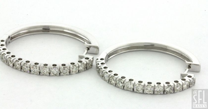 HEAVY THICK 14K WHITE GOLD FANCY ELEGANT 3.65CT DIAMOND HOOP EARRINGS 