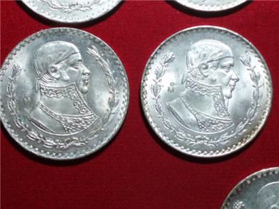 Bakers Dozen Un Pesos Unc Mixed Dates 1962 66 Mexico Morelos.10 silver 