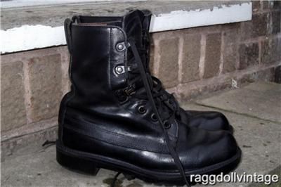 vintage authentic military lace up black leather army boots size 4 