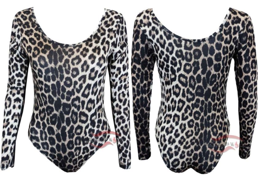   SLEEVES ANIMAL PRINT BODYSUIT TOP LEOPARD SHIRT SIZE 8 10 12  