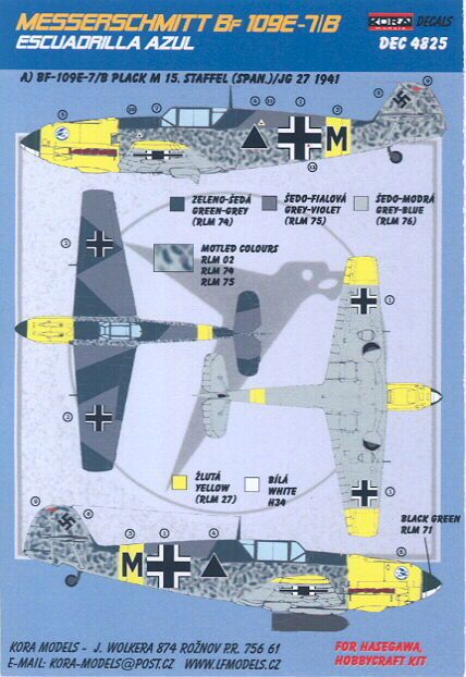 KORA Decals 1/48 MESSERSCHMITT Bf 109E Escuadrilla Azul  