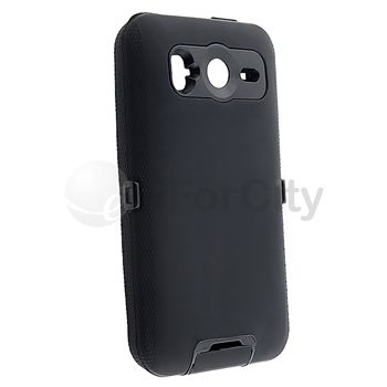 Black Double Layer Hard Skin Case Cover For HTC Desire HD/Inspire 4G 