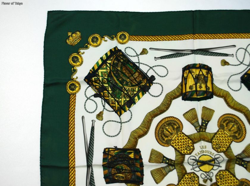 Authentic HERMES Carre Silk 35 Scarf Les Tambours by J.Metz  