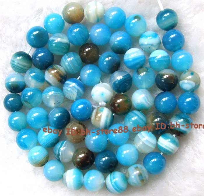 6mm natural blue stripe Agate round gemstone Beads 15  