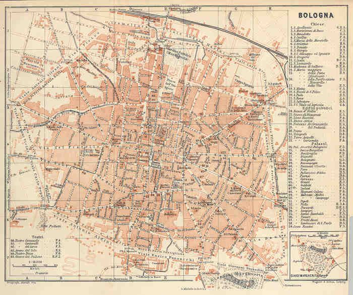 Italy 1913 BOLOGNA. Old antique city map plan  