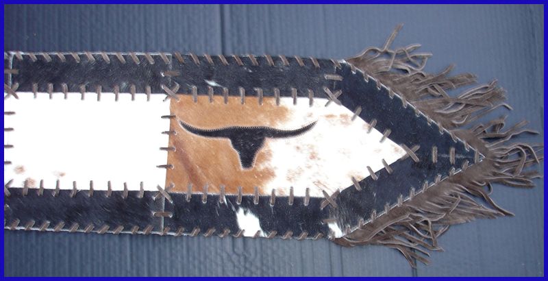 Western Decor Unique Cowhide Longhorn Rawhide Laced Tablerunner  