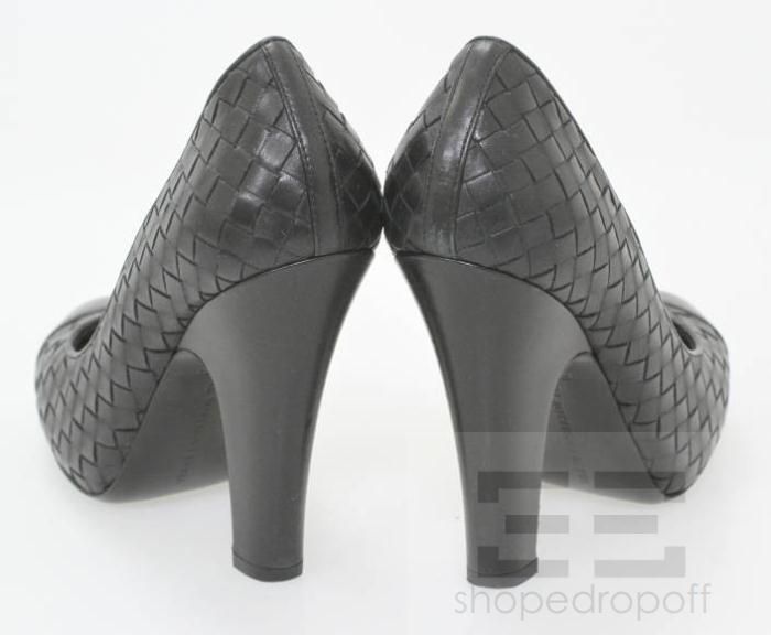 Bottega Veneta Black Intrecciato Leather Platform Stacked Heels Size 