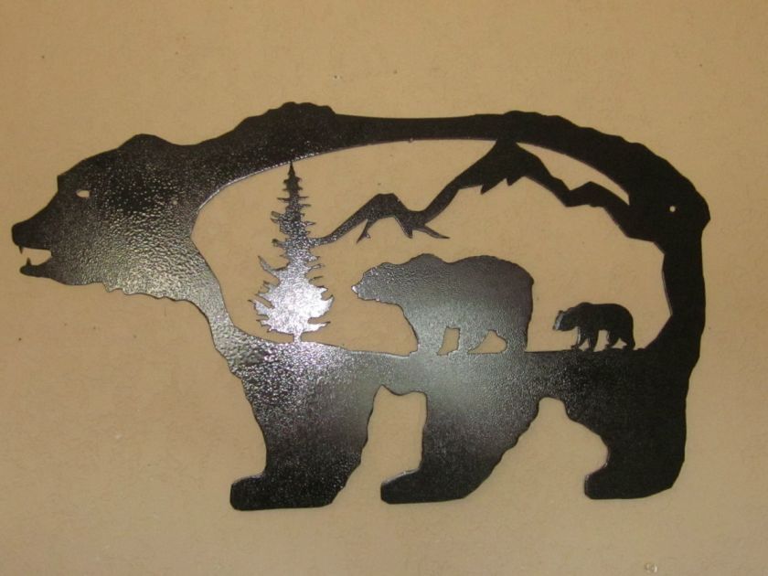 CUSTOM BEAR MOUNTAINS SCENE PLASMA METAL ART WALL HANGING  