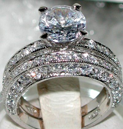 ANTIQUE STYLE ROUND CZ WEDDING RING SET SZ 5 6 7 8 9  