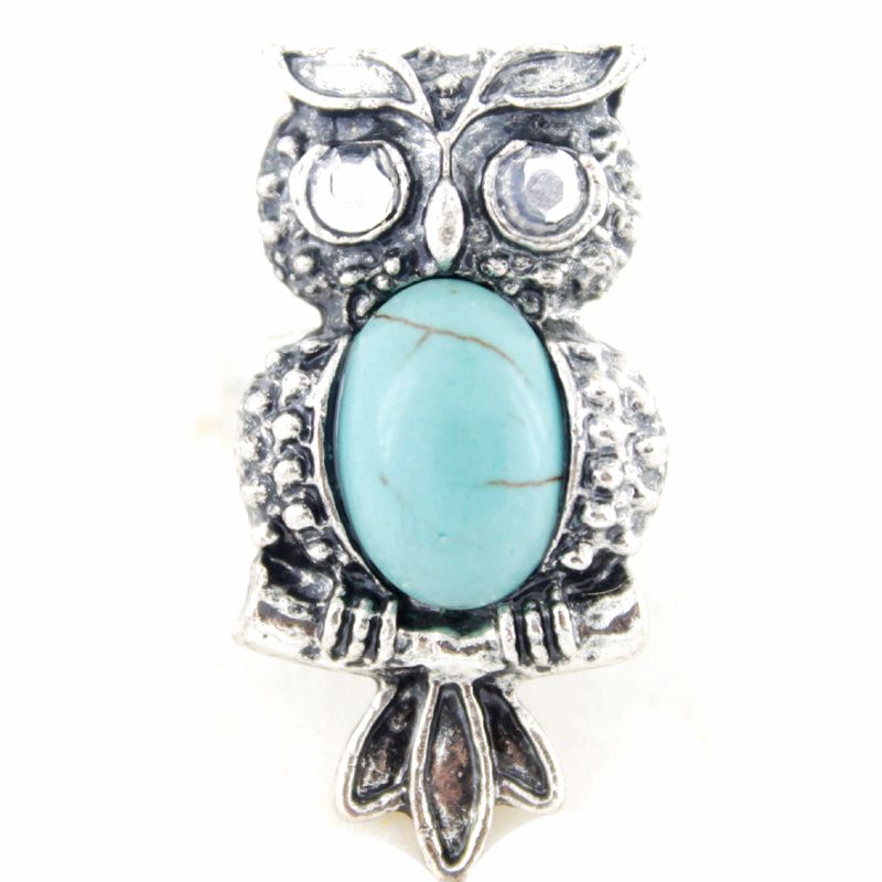 New Silver tone Natural Turquoise Stone Owl Ring,Adjustable  