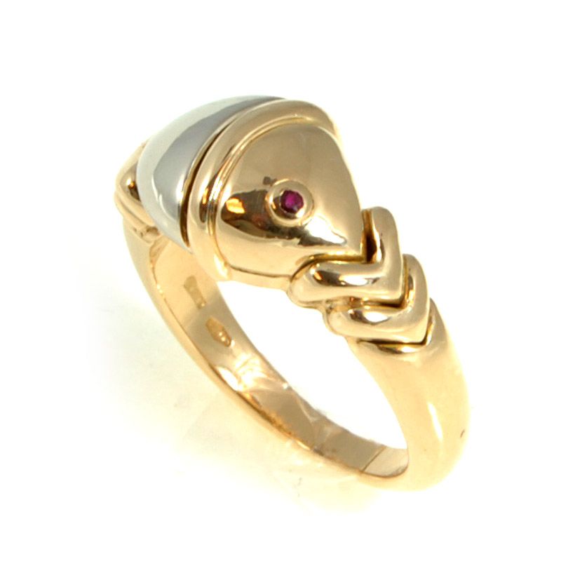 BVLGARI Ring Fish Ruby 18k Yellow White Gold Auth 6sz  