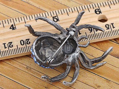 Light Sapphire Blue Czech Crystal Rhinestone Spider Insect Fashion Pin 