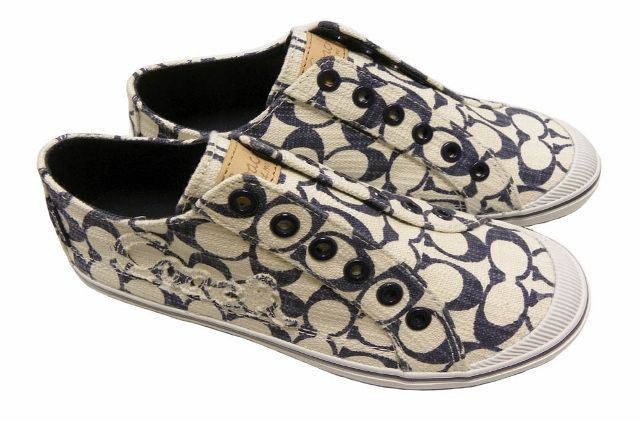 COACH KEELEY SIGNATURE DISTRESS IVORY NAVY WOMENS SNEAKERS Authentic 