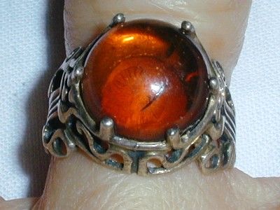 GREAT VINTAGE STERLING REAL AMBER RING  SIZE 7 http//www.auctiva 