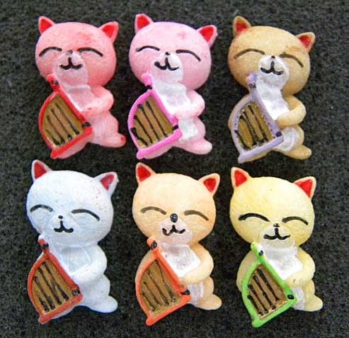 25 KITTY CAT HARP MUSIC FLATBACK SCRAPBOOKING LOT B1429  