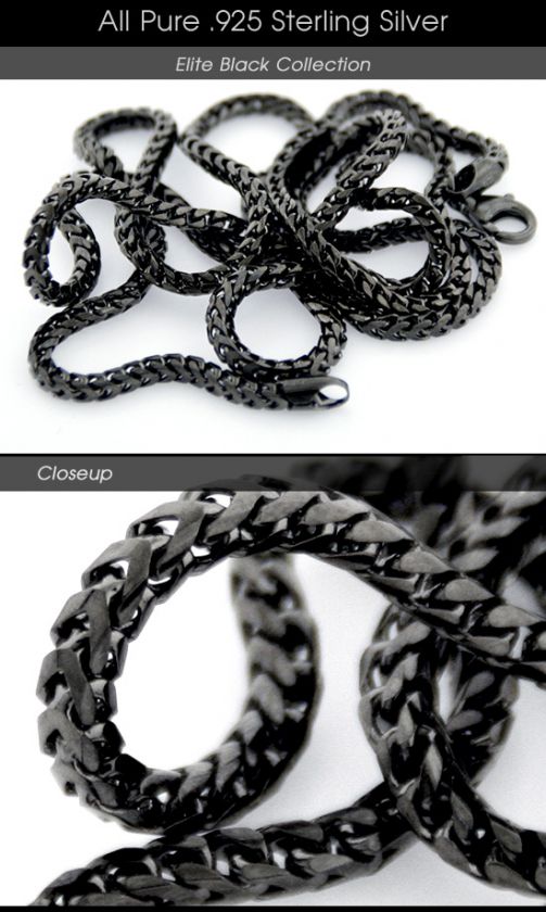 New Mens BLACK .925 Sterling Silver Franco Chain 32in  