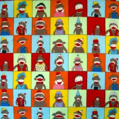 Funky Sock Monkey FLANNEL SCHOOL PORTRAITS Fabric /Yd.  