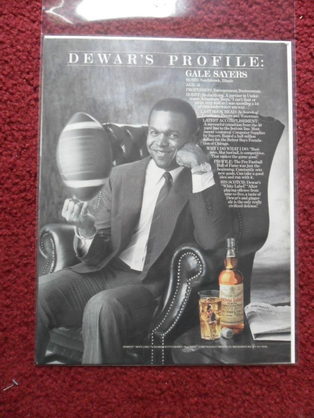   Ad Dewars Scotch Whiskey Gale Sayers Chicago Bears Football NFL  