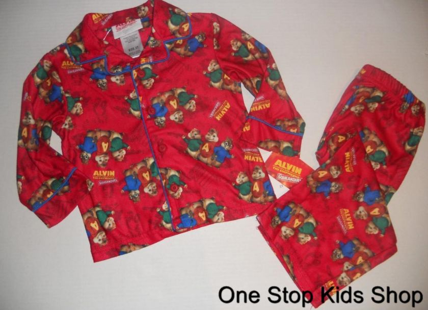   CHIPMUNKS Boys 2T 3T 4T Flannel Pjs Set PAJAMAS Shirt Pants SIMON