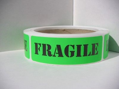 FRAGILE Warning Stickers Labels flourescent green bkgd  