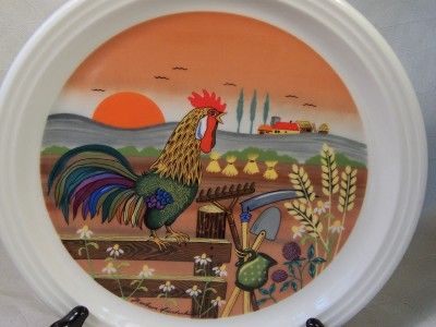 Ceramic Signed Crowing Rooster Farm 10 Plate Italy  