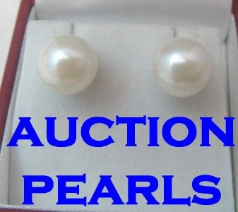   Round Genuine JAPANESE SALTWATER AKOYA PEARL STUD EARRINGS 14KT gold