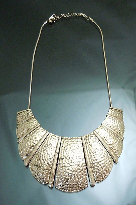 Vintage Darken Gold GP Gladiator Bib Necklace Hammered Metal Unique 