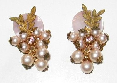 Vintage Pink Pearl Rhinestone Earrings Haskell?DeMario?  