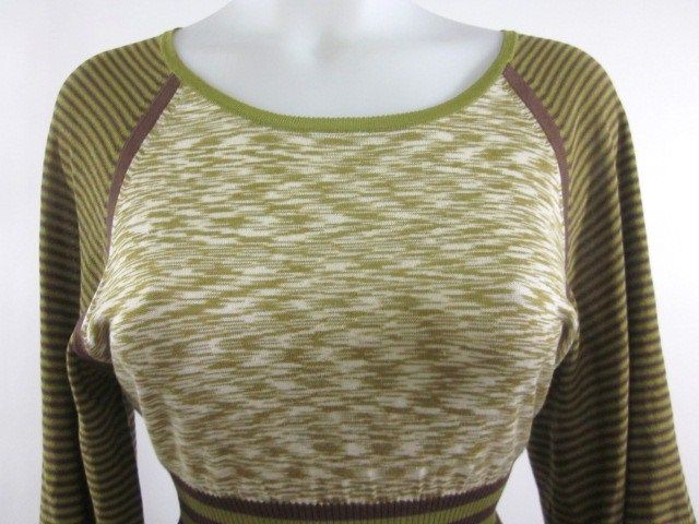 DEREK LAM Green Striped Silk 3/4 Sleeve Shirt Blouse S  