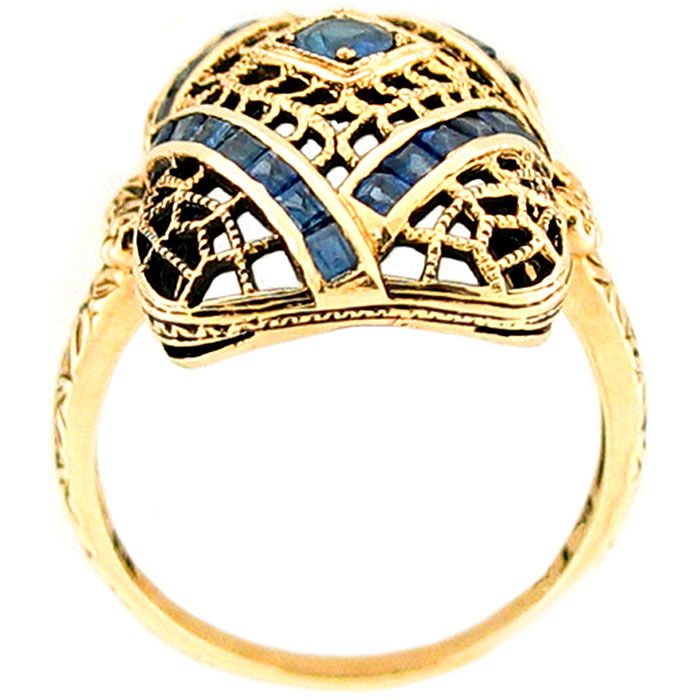 1ctw Sapphire Ladies Antique Right Hand Ring 14k YG  