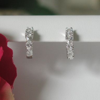 WOW CZ CUBIC ZIRCONIA WHITE BAGUETTE HUGGY EARRINGS  