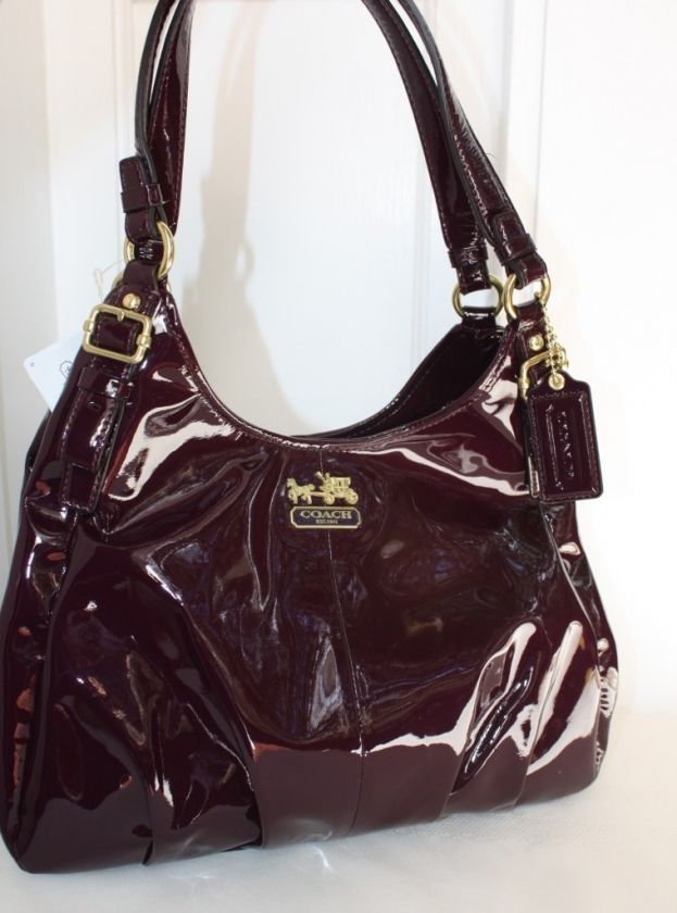 NEW COACH MADISON PATENT LEATHER MAGGIE HOBO SHOULDER BAG PLUM 18760 $ 