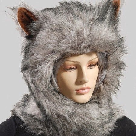 KH1963 Faux Fur Warm Winter Headdress Cute Hat Cap 2011 Grey  
