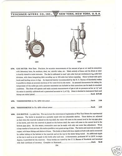 LABORATORY WET TEST GAS METER BOTTLE 1929 CATALOG AD  