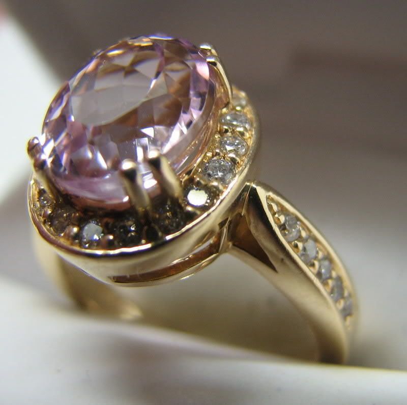 ENCHANTING 14K GOLD PINK KUNZITE DIAMOND RING  