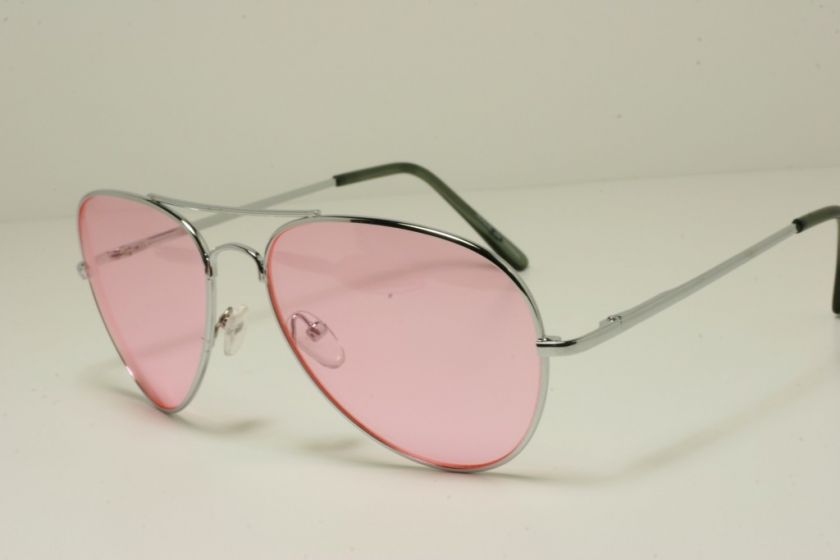 NEW FUNK Silver metal aviator with pink lens sunglasses  
