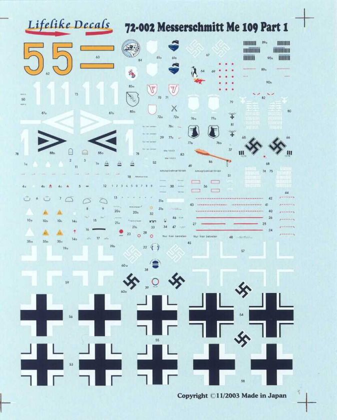 Decals 1/72 MESSERSCHMITT Me 109 Part 1 *MINT*  