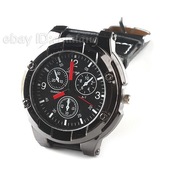 1x Black Imitation Leather Strap Men Wrist Watch 402008  